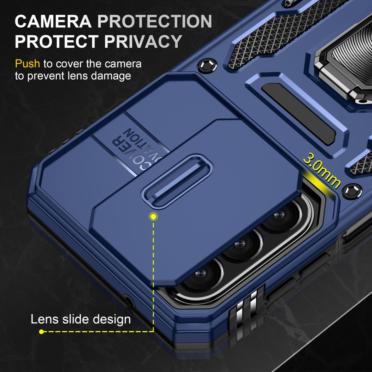 For Galaxy A27 5G Armor PC Hybrid TPU Camera Shield Phone Case - Navy Blue - EDA007270706B