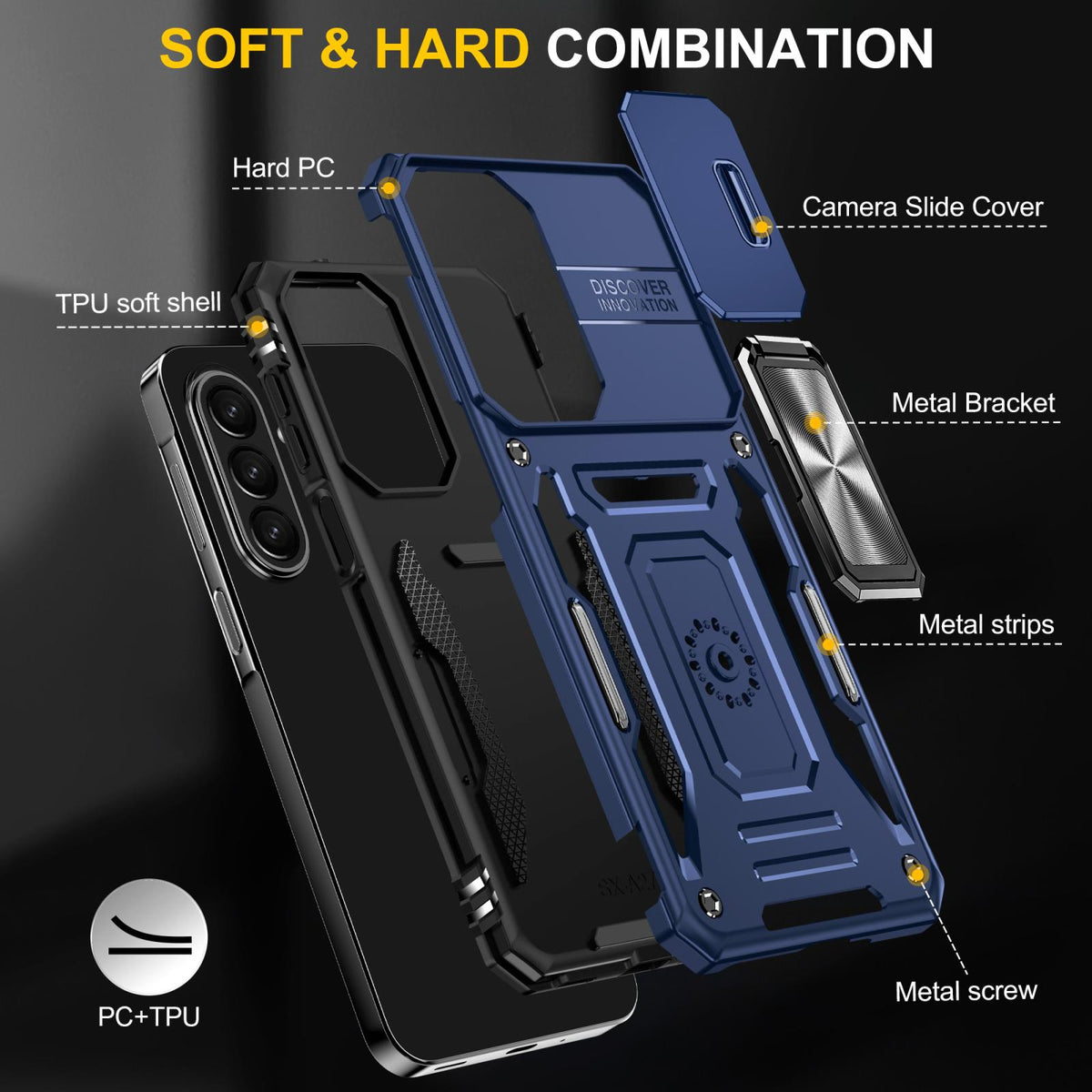 For Galaxy A27 5G Armor PC Hybrid TPU Camera Shield Phone Case - Navy Blue - EDA007270706B