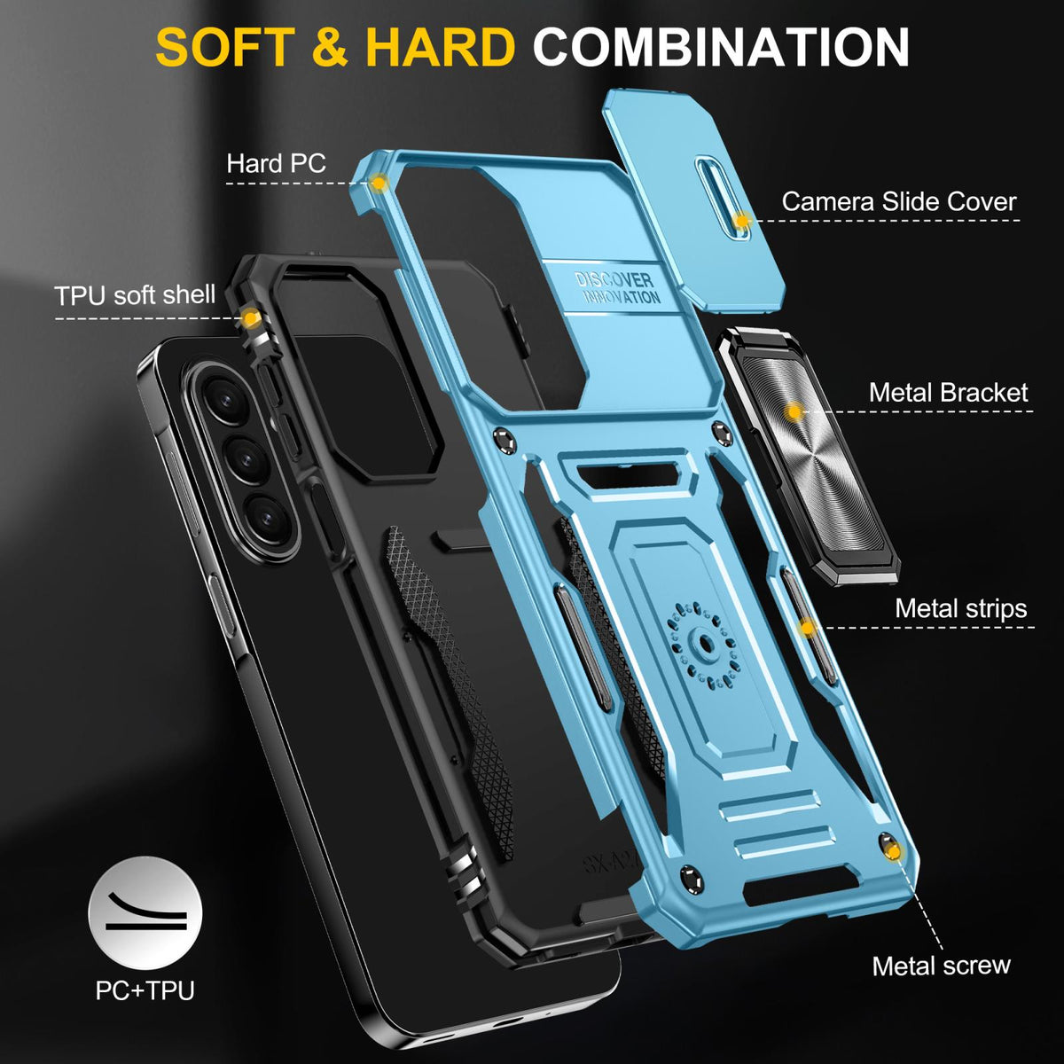 For Galaxy A27 5G Armor PC Hybrid TPU Camera Shield Phone Case - Light Blue - EDA007270706C
