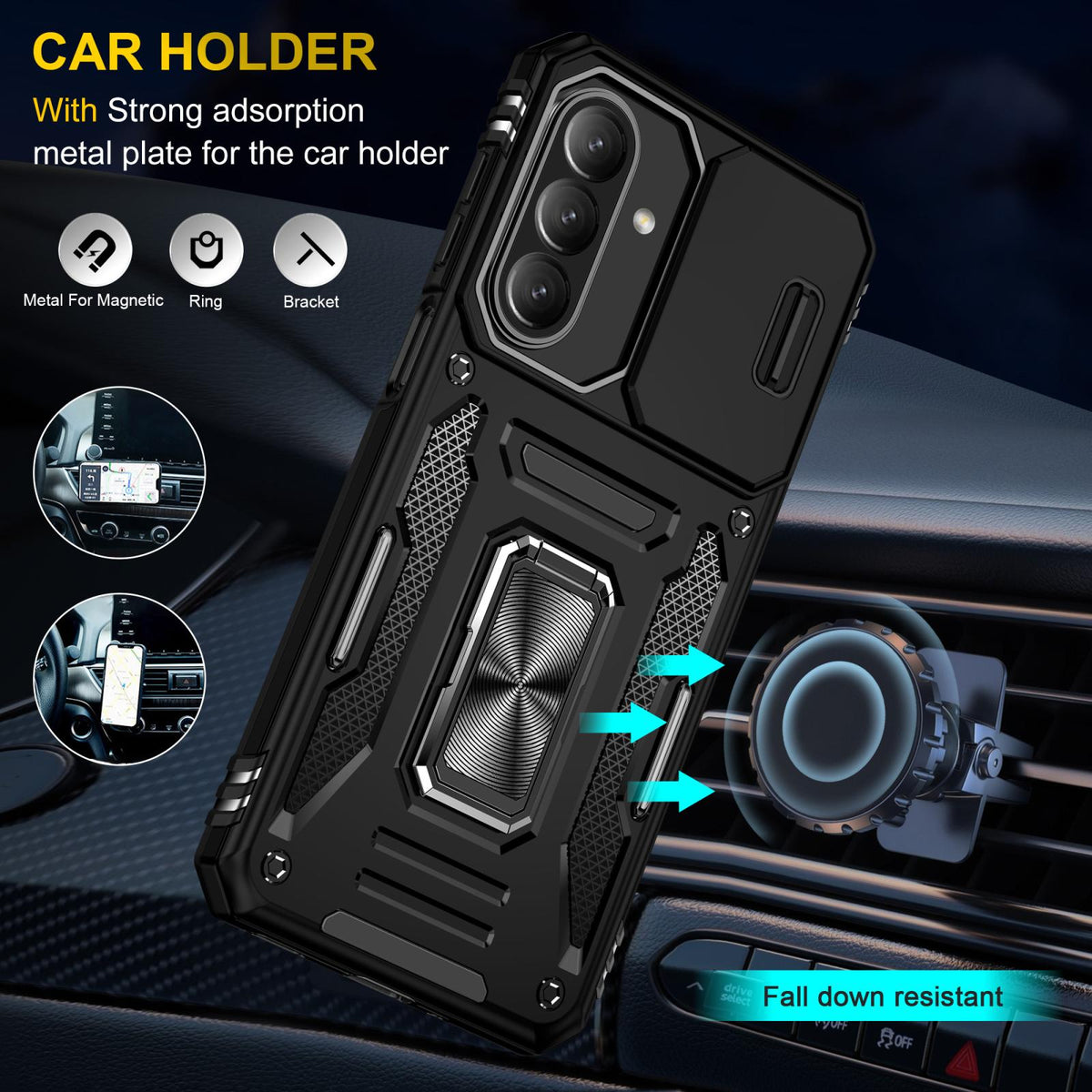 For Galaxy A27 5G Armor PC Hybrid TPU Camera Shield Phone Case - Black - EDA007270706D