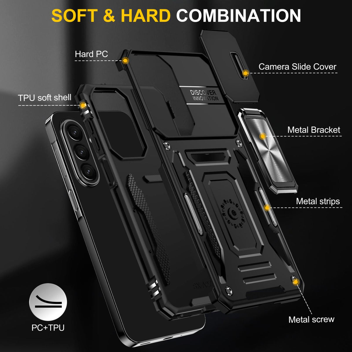 For Galaxy A27 5G Armor PC Hybrid TPU Camera Shield Phone Case - Black - EDA007270706D