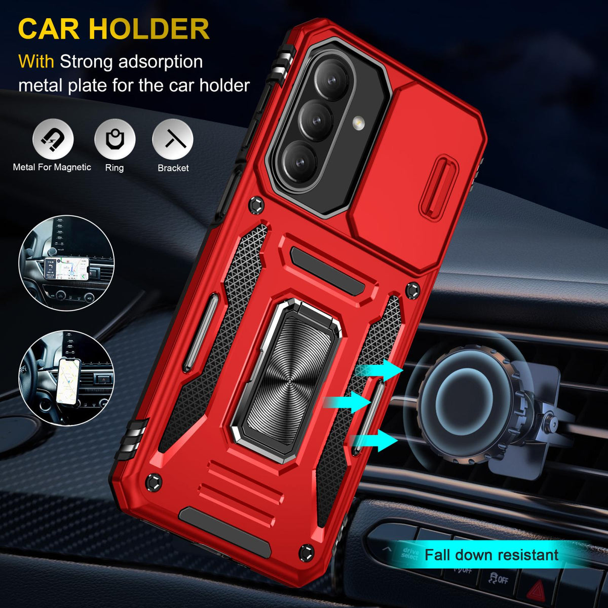 For Galaxy A27 5G Armor PC Hybrid TPU Camera Shield Phone Case - Red - EDA007270706E
