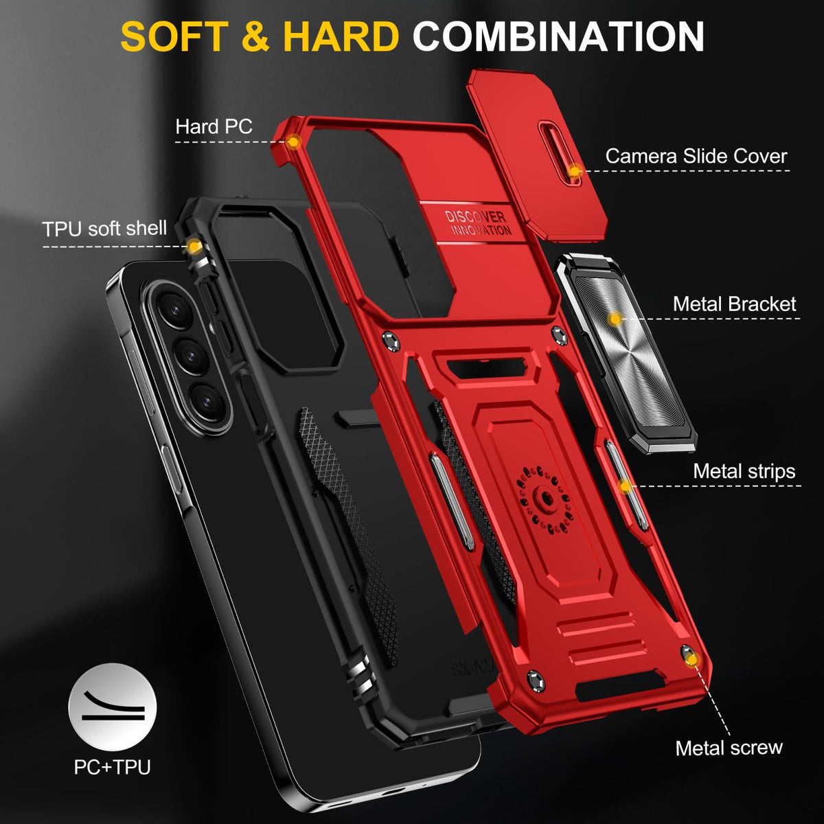 For Galaxy A27 5G Armor PC Hybrid TPU Camera Shield Phone Case - Red - EDA007270706E