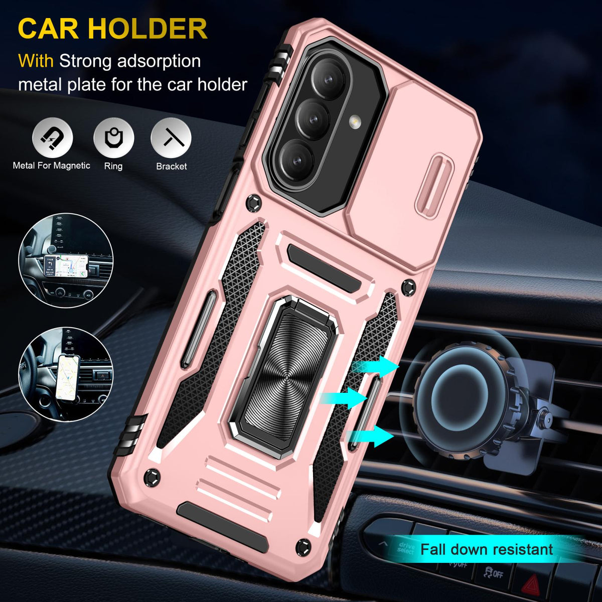 For Galaxy A27 5G Armor PC Hybrid TPU Camera Shield Phone Case - Rose Gold - EDA007270706F