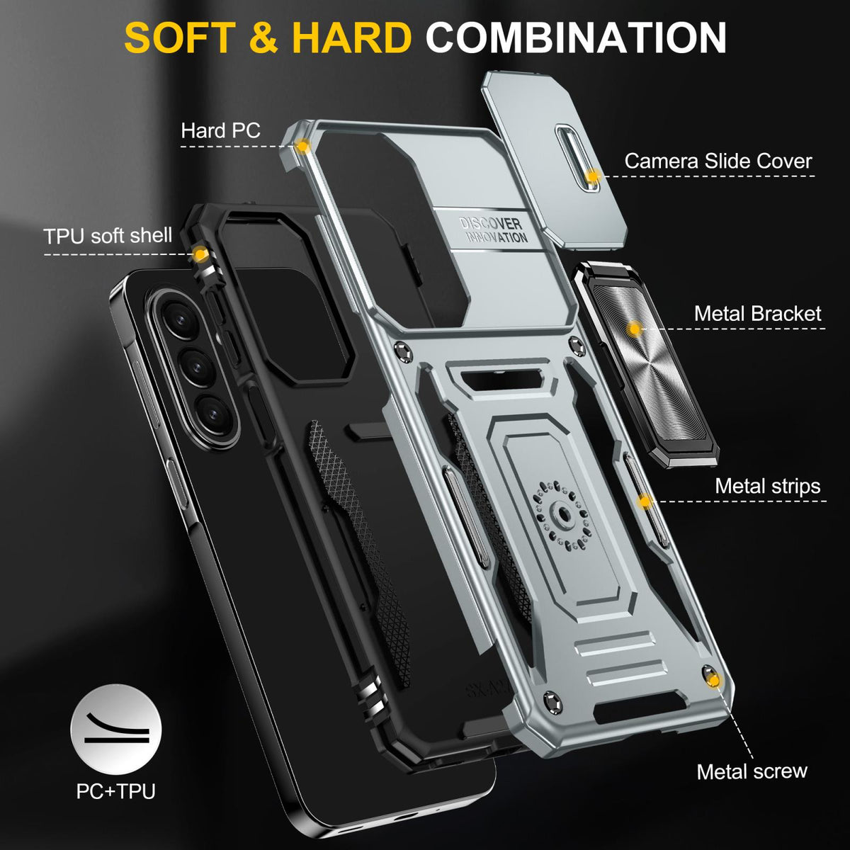 For Galaxy A27 5G Armor PC Hybrid TPU Camera Shield Phone Case - Grey - EDA007270706G