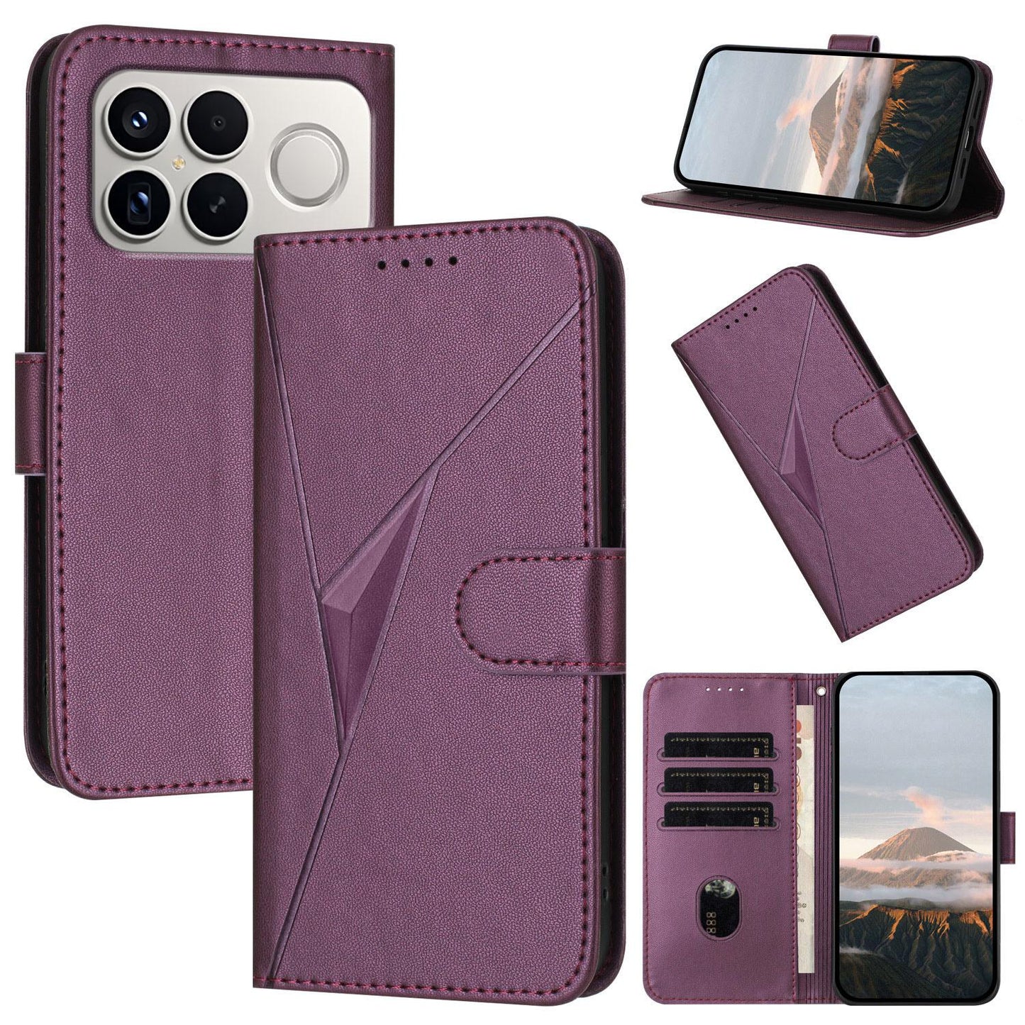 For Redmi K90 Pro Max / Poco F8 Ultra Triangle Pattern Buckle Clasp Leather Phone Case(Dark Purple)