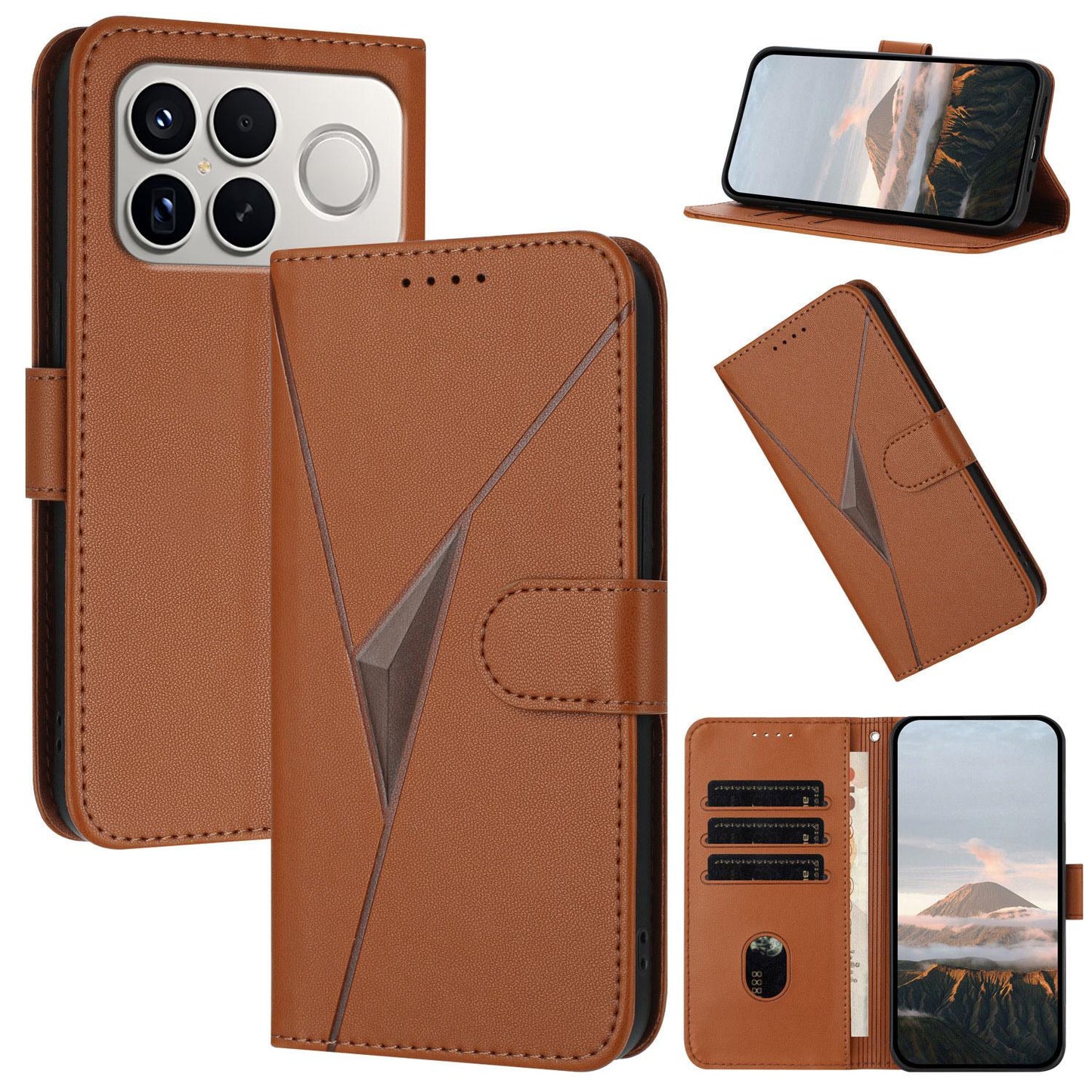 For Redmi K90 Pro Max / Poco F8 Ultra Triangle Pattern Buckle Clasp Leather Phone Case(Brown)