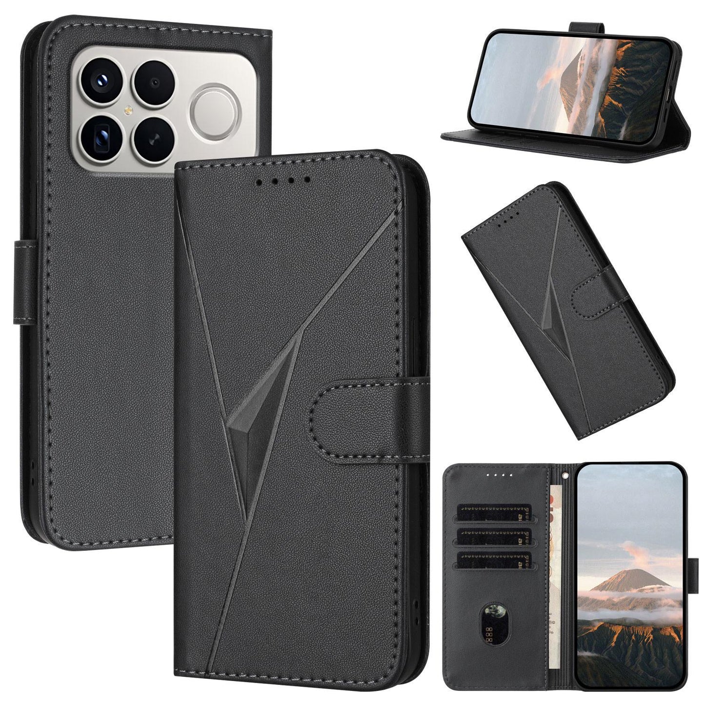 For Redmi K90 Pro Max / Poco F8 Ultra Triangle Pattern Buckle Clasp Leather Phone Case(Black)