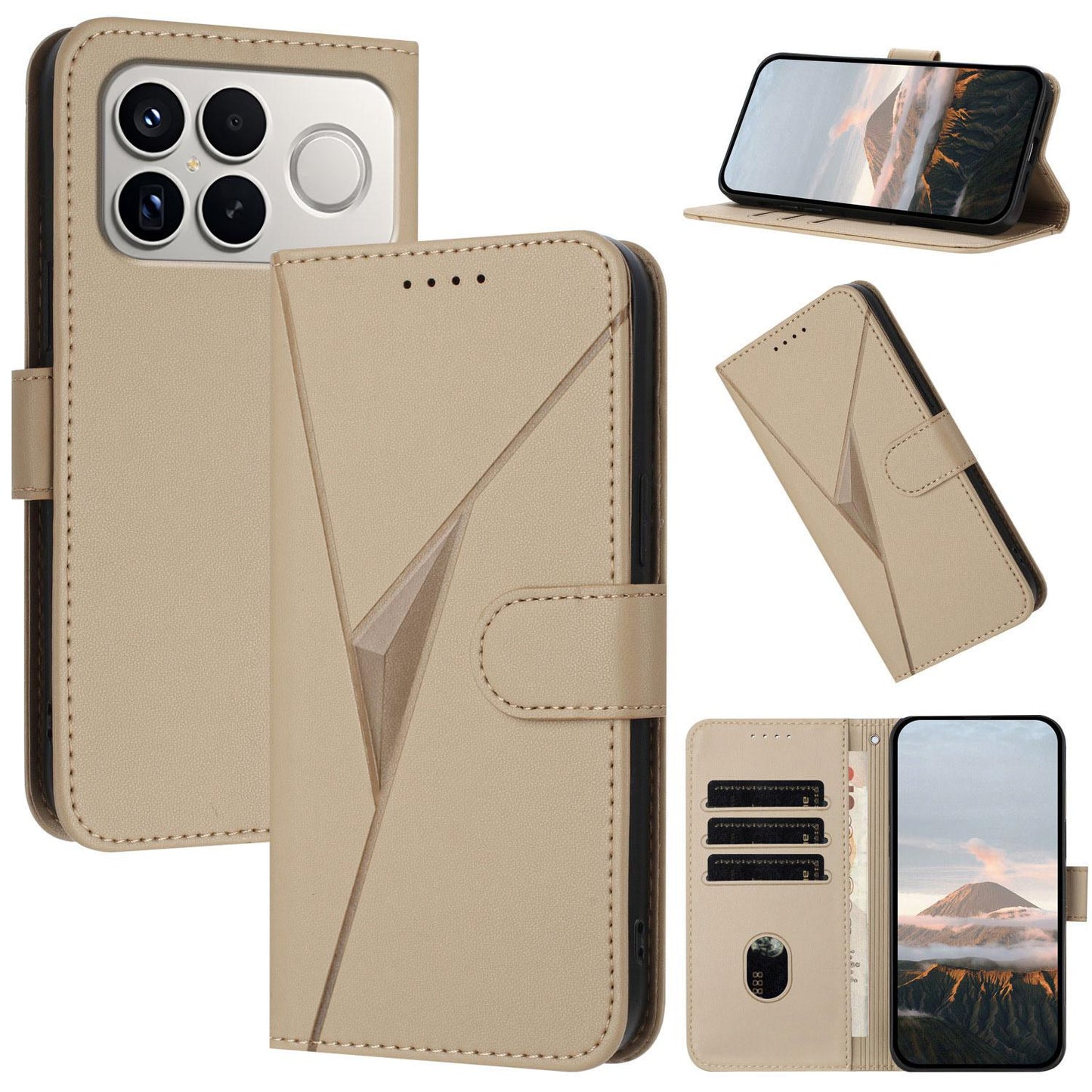 For Redmi K90 Pro Max / Poco F8 Ultra Triangle Pattern Buckle Clasp Leather Phone Case(Gold)