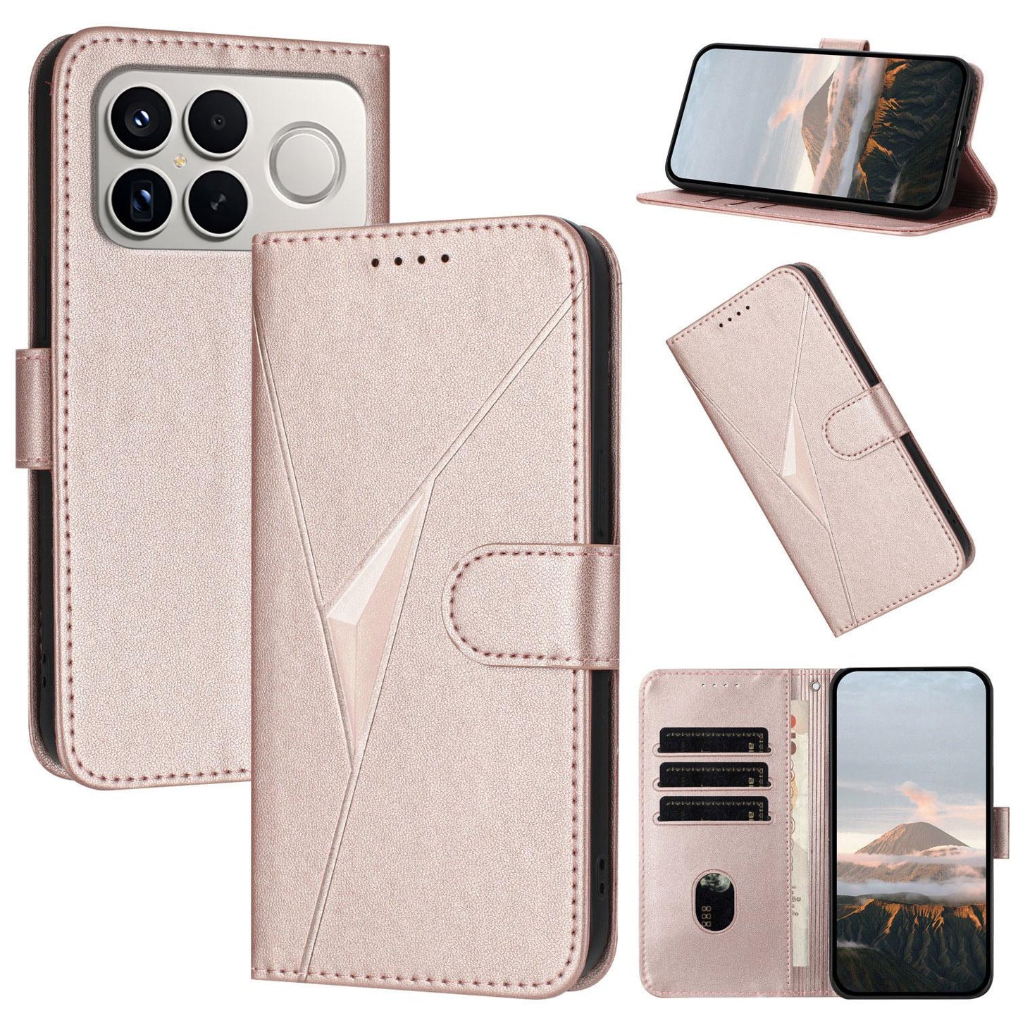 For Redmi K90 Pro Max / Poco F8 Ultra Triangle Pattern Buckle Clasp Leather Phone Case(Rose Gold)