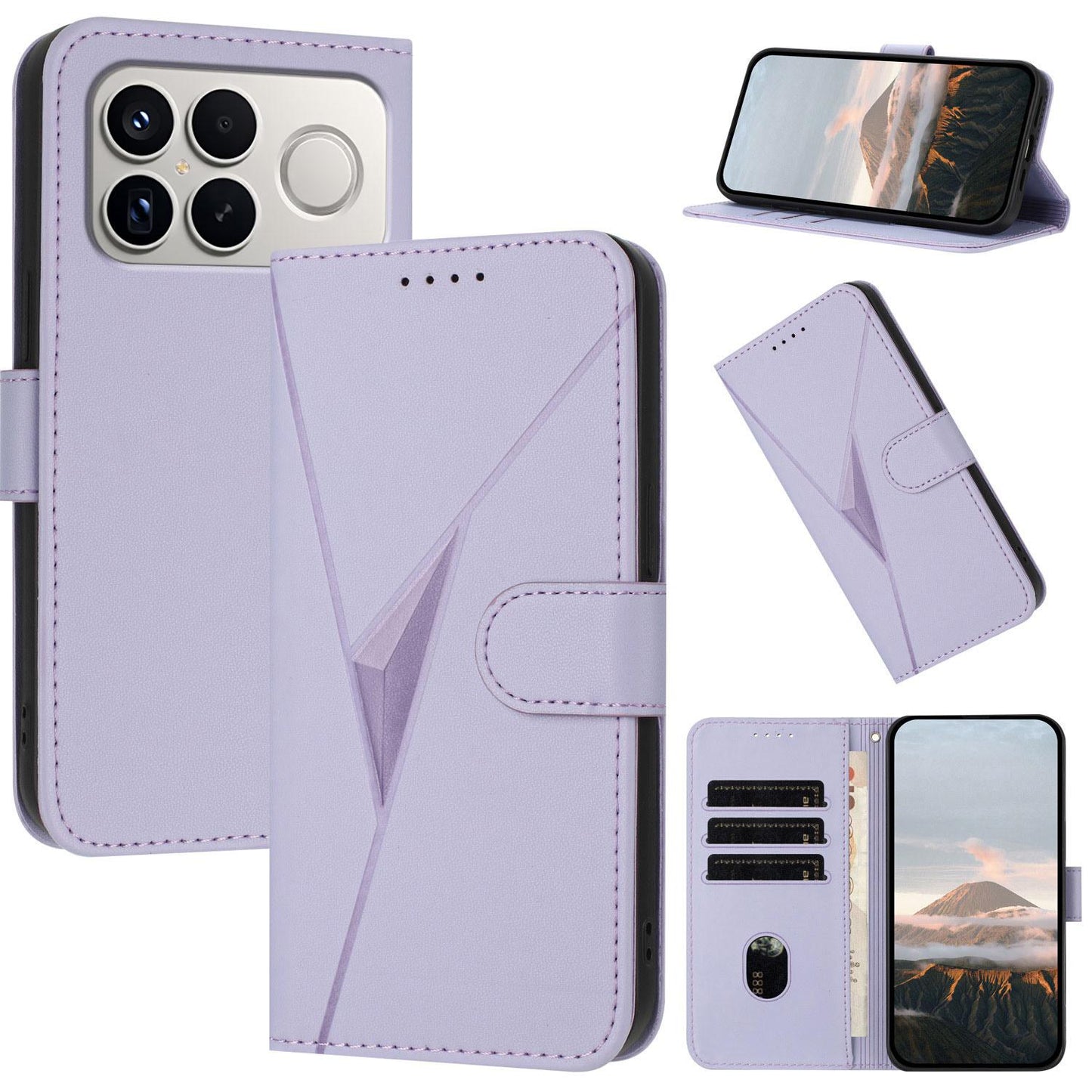 For Redmi K90 Pro Max / Poco F8 Ultra Triangle Pattern Buckle Clasp Leather Phone Case(Light Purple)
