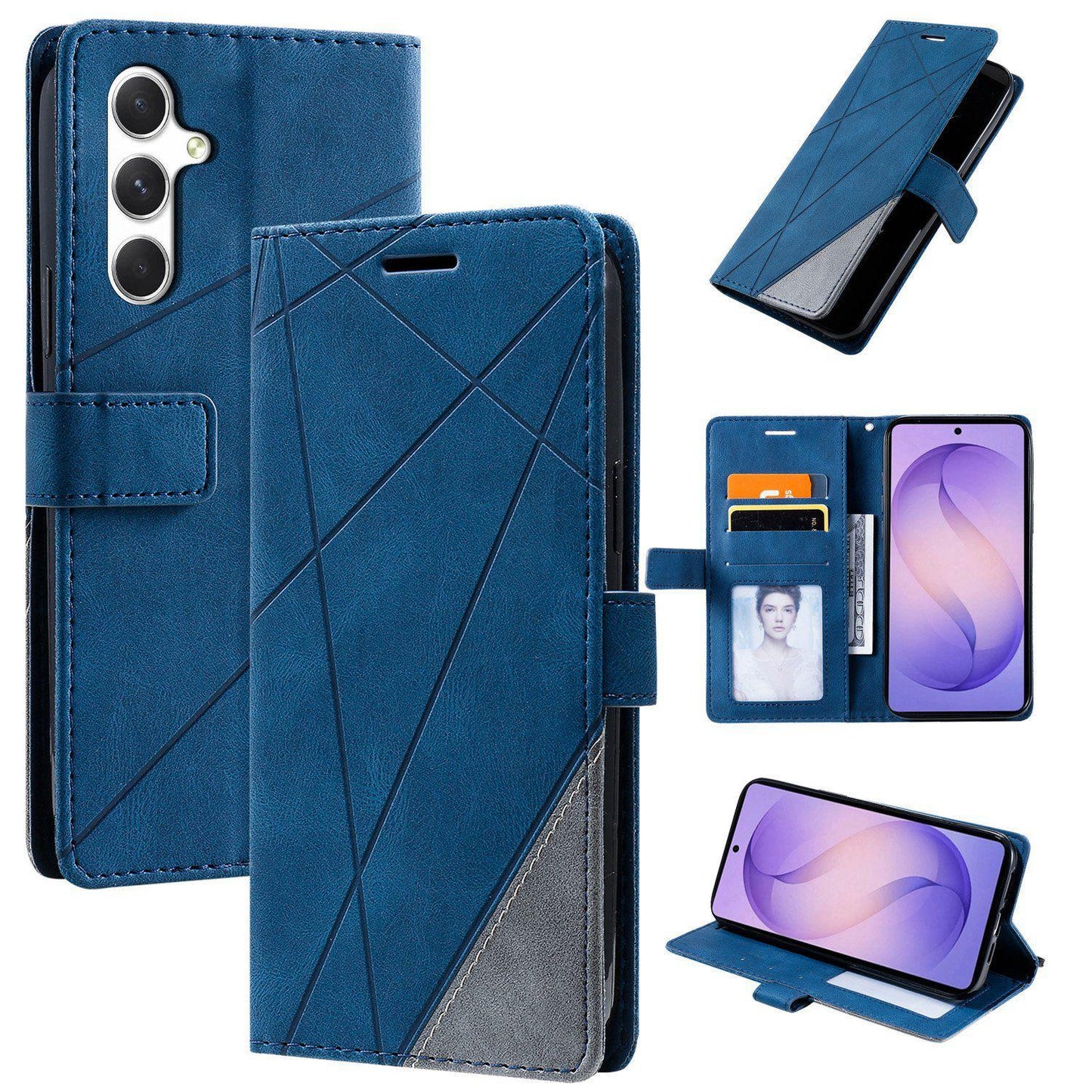 For Galaxy S25 FE 5G Skin Feel Splicing Leather Phone Case(Blue)