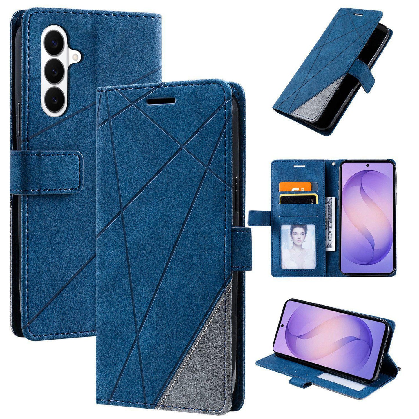 For Galaxy S26+ 5G Skin Feel Splicing Leather Phone Case(Blue)