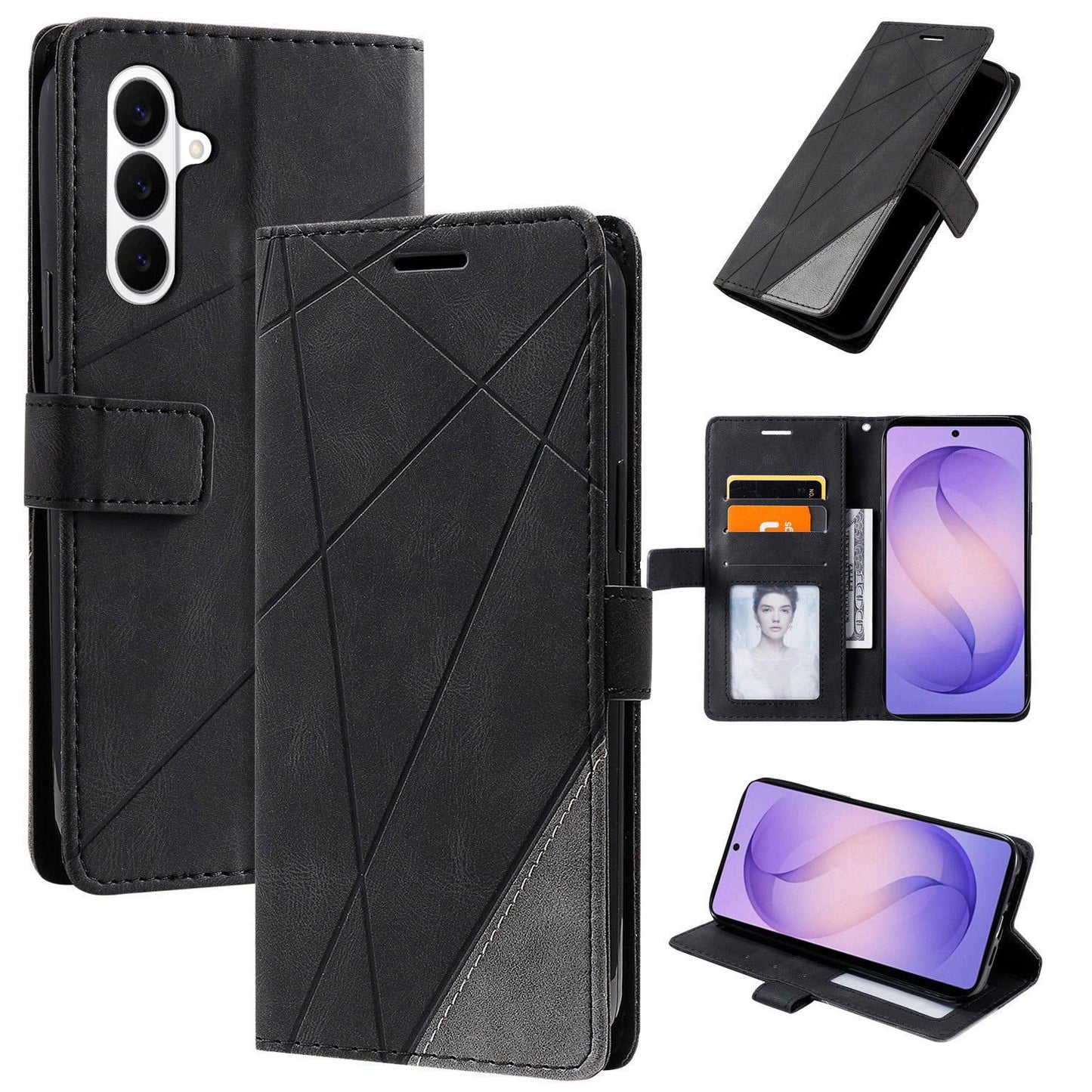 For Galaxy S26+ 5G Skin Feel Splicing Leather Phone Case(Black)