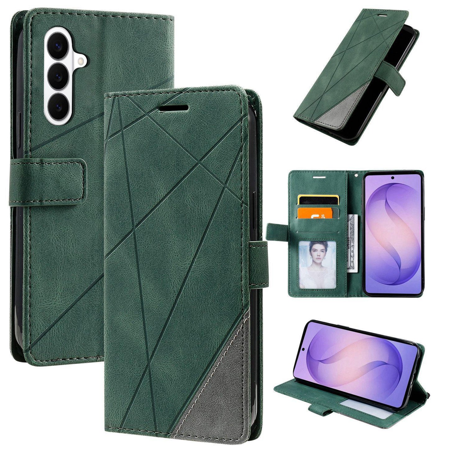For Galaxy S26+ 5G Skin Feel Splicing Leather Phone Case(Green)