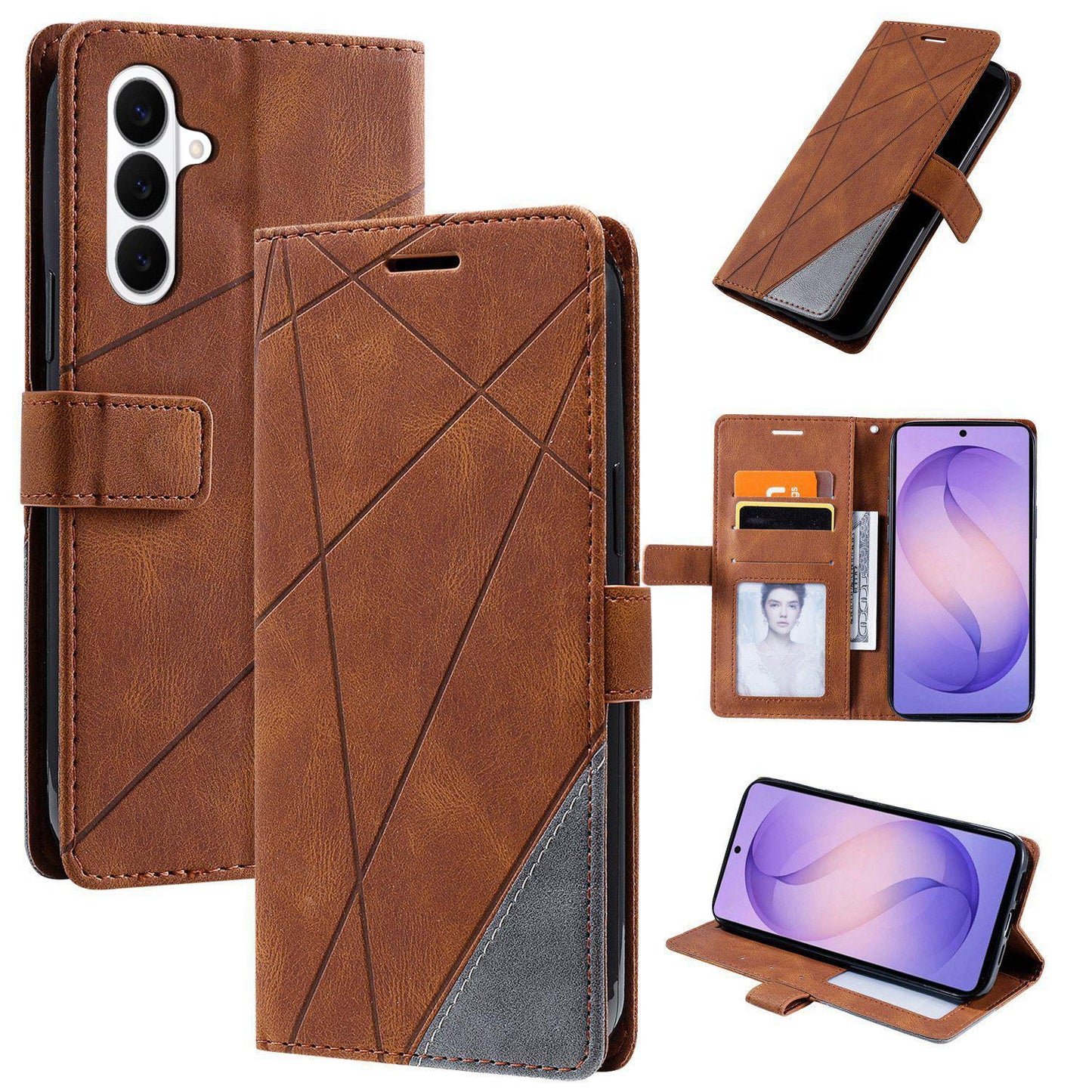 For Galaxy S26+ 5G Skin Feel Splicing Leather Phone Case(Brown)