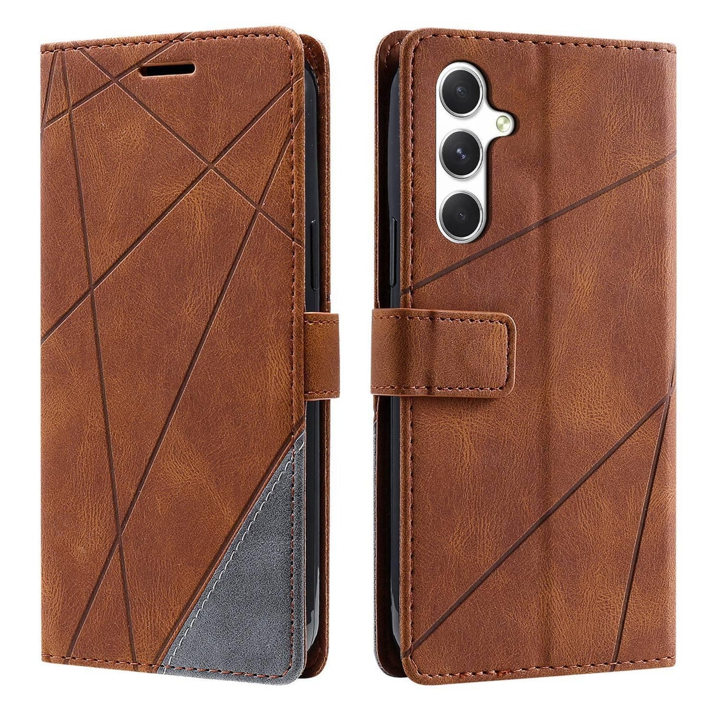 For Galaxy S26+ 5G Skin Feel Splicing Leather Phone Case(Brown)