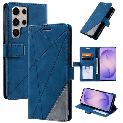 For Galaxy S26 Ultra 5G Skin Feel Splicing Leather Phone Case(Blue)
