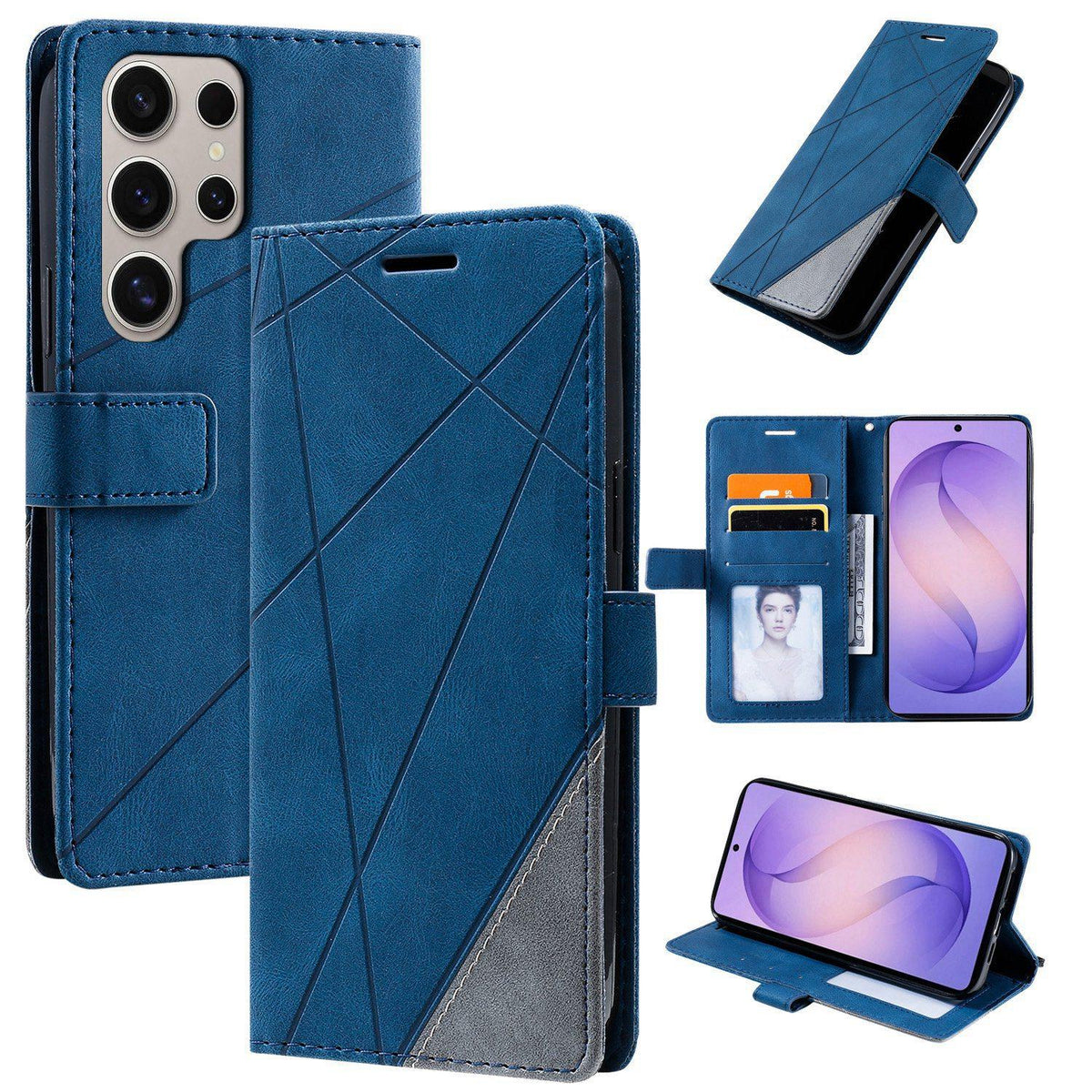 For Galaxy S26 Ultra 5G Skin Feel Splicing Leather Phone Case - Blue - EDA007329208A