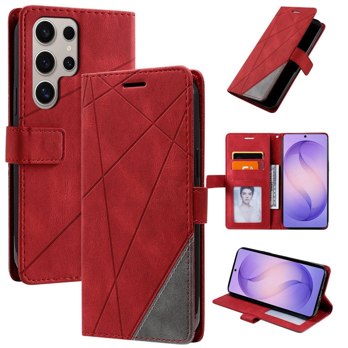 For Galaxy S26 Ultra 5G Skin Feel Splicing Leather Phone Case(Red)
