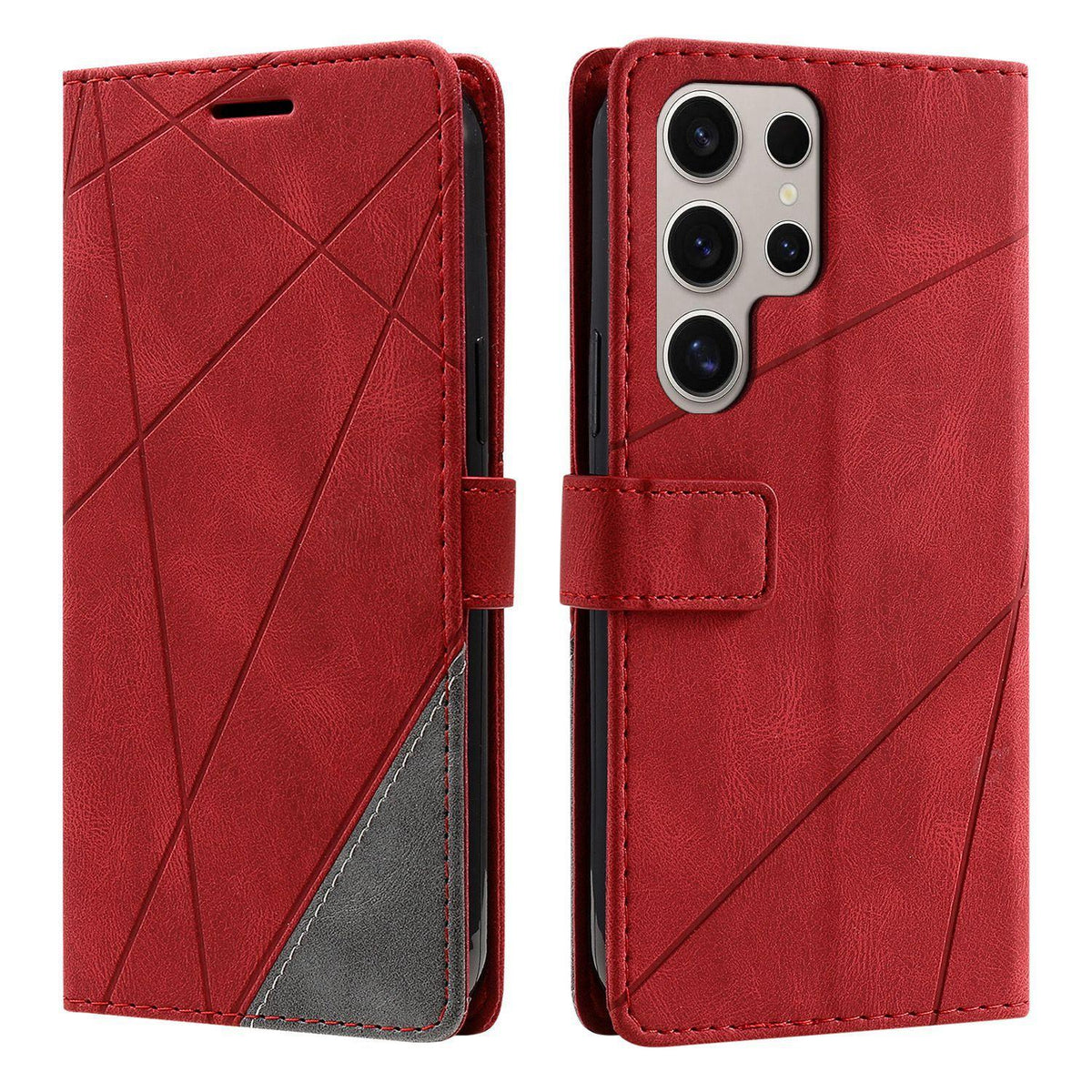 For Galaxy S26 Ultra 5G Skin Feel Splicing Leather Phone Case - Red - EDA007329208B