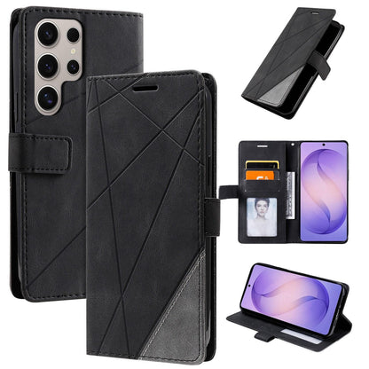 For Galaxy S26 Ultra 5G Skin Feel Splicing Leather Phone Case(Black)