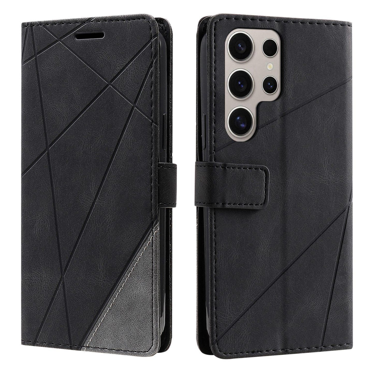 For Galaxy S26 Ultra 5G Skin Feel Splicing Leather Phone Case(Black)