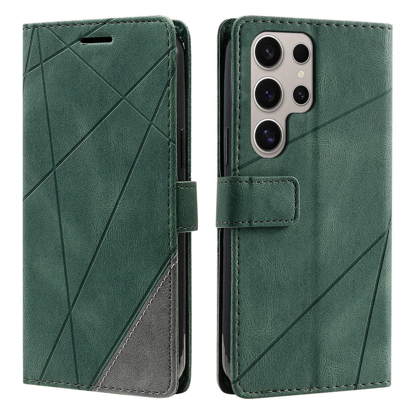 For Galaxy S26 Ultra 5G Skin Feel Splicing Leather Phone Case(Green)