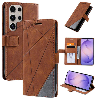 For Galaxy S26 Ultra 5G Skin Feel Splicing Leather Phone Case(Brown)