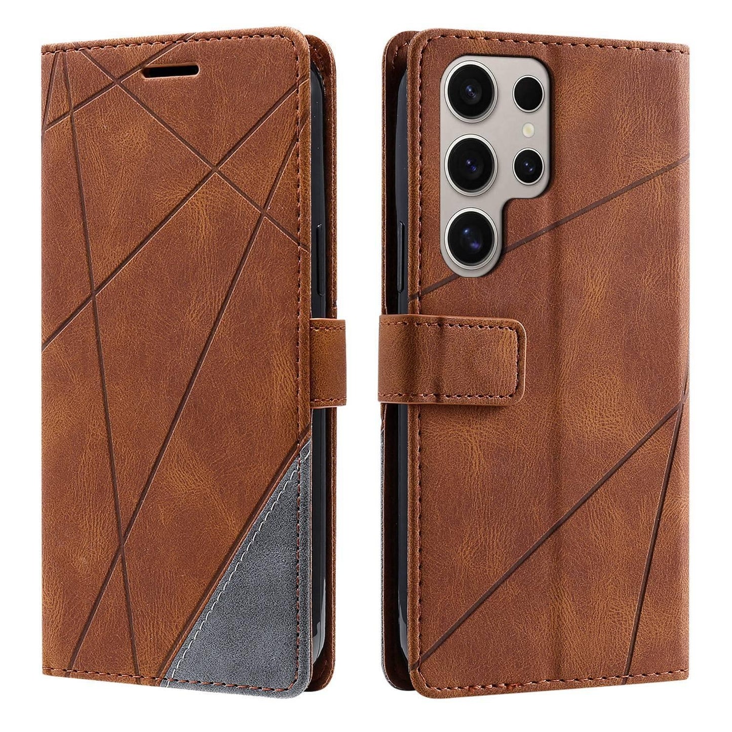 For Galaxy S26 Ultra 5G Skin Feel Splicing Leather Phone Case(Brown)