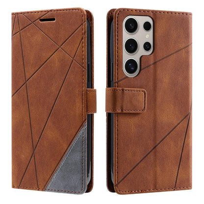 For Galaxy S26 Ultra 5G Skin Feel Splicing Leather Phone Case(Brown)
