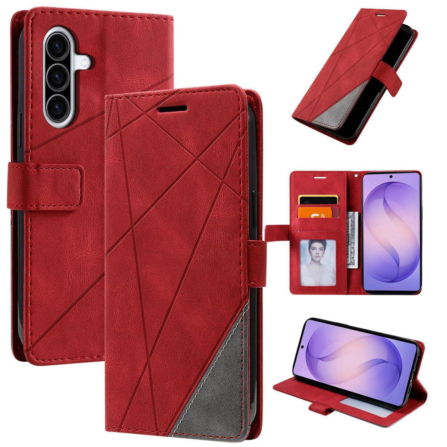 For Galaxy A27 5G Skin Feel Splicing Leather Phone Case(Red)