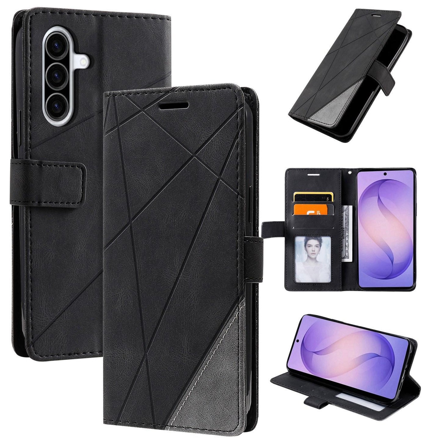 For Galaxy A27 5G Skin Feel Splicing Leather Phone Case(Black)