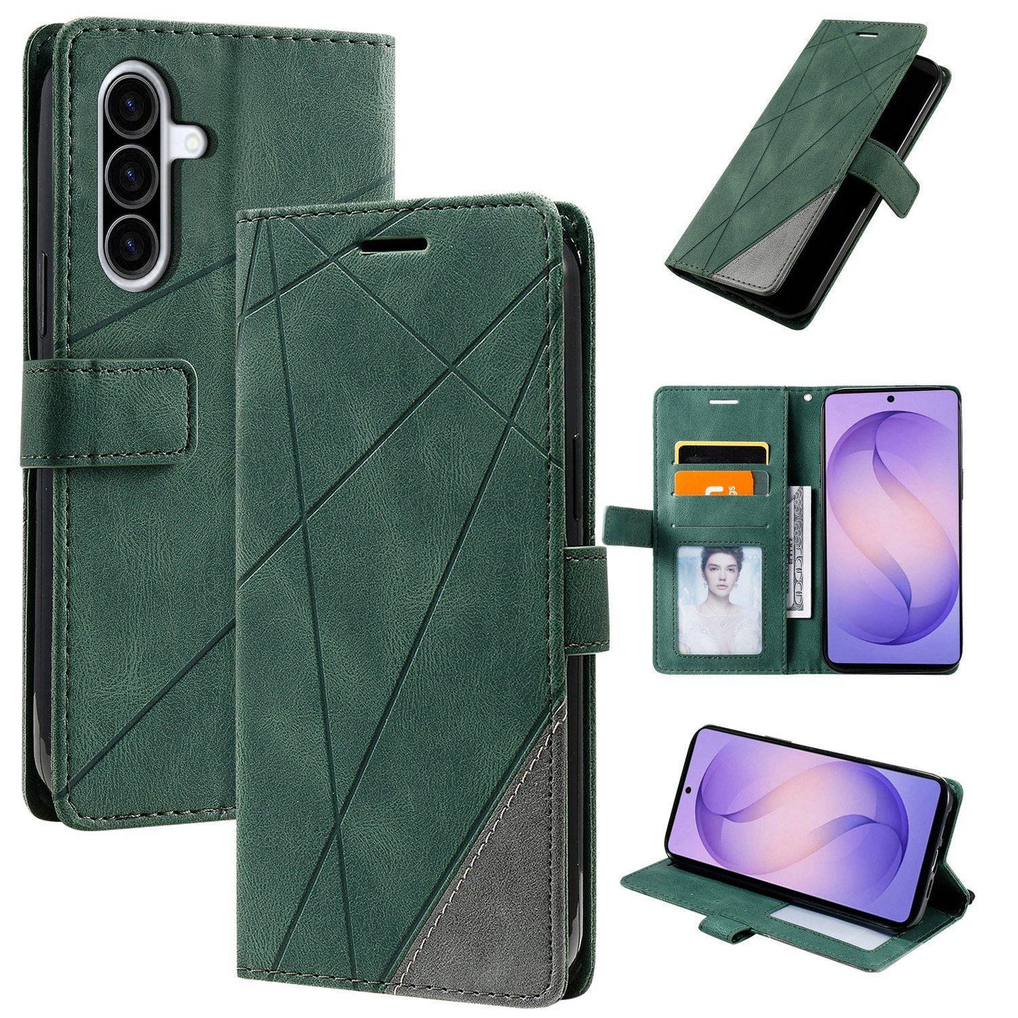 For Galaxy A27 5G Skin Feel Splicing Leather Phone Case(Green)