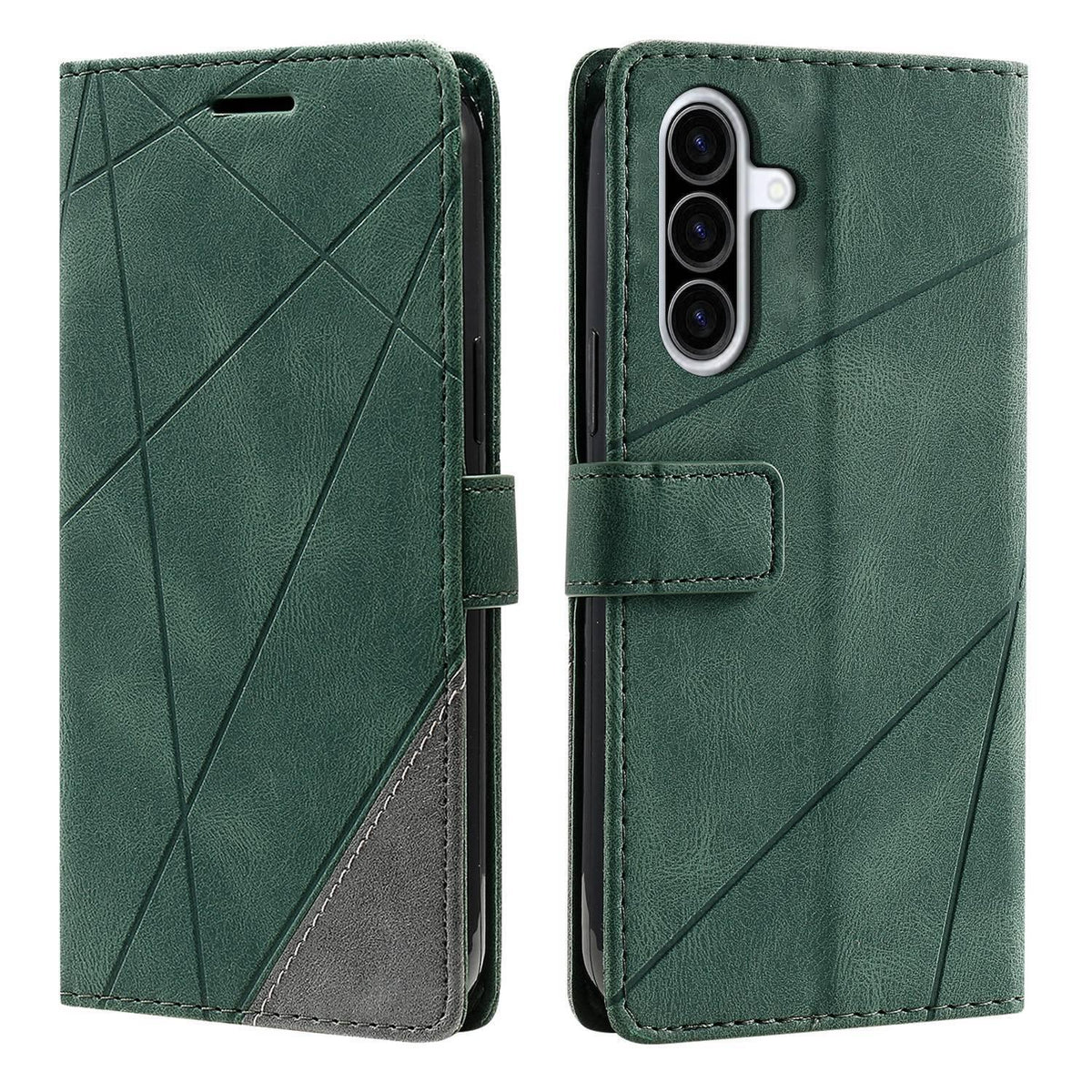 For Galaxy A27 5G Skin Feel Splicing Leather Phone Case - Green - EDA007329306D