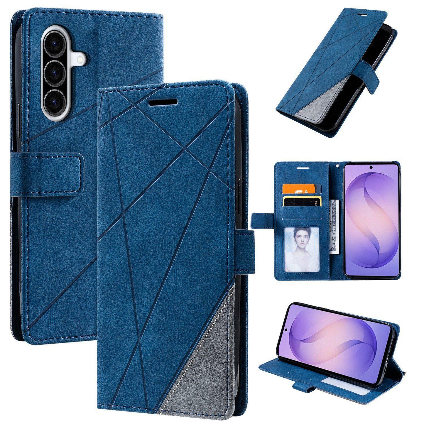 For Galaxy A57 5G Skin Feel Splicing Leather Phone Case(Blue)