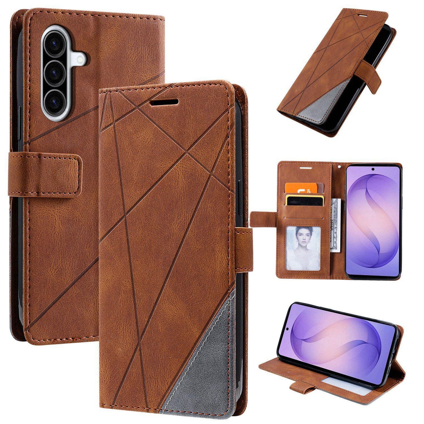 For Galaxy A57 5G Skin Feel Splicing Leather Phone Case(Brown)