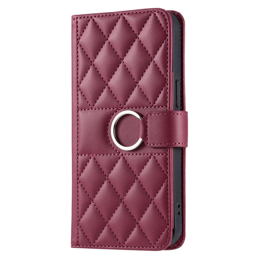 For iPhone 17 Pro Max Ring Buckle Rhombic Leather Phone Case(Red)