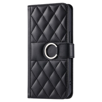 For iPhone 17 Pro Max Ring Buckle Rhombic Leather Phone Case(Black)