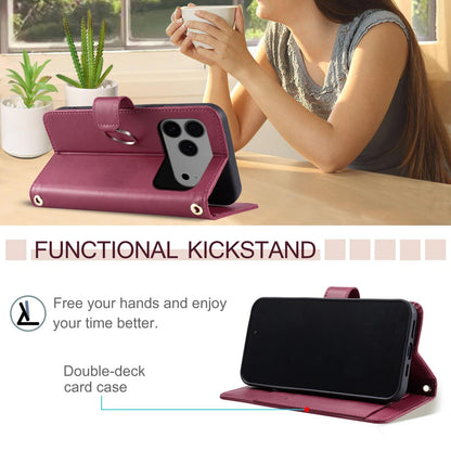 For iPhone 18 Pro Max Ring Buckle Rhombic Leather Phone Case(Red)