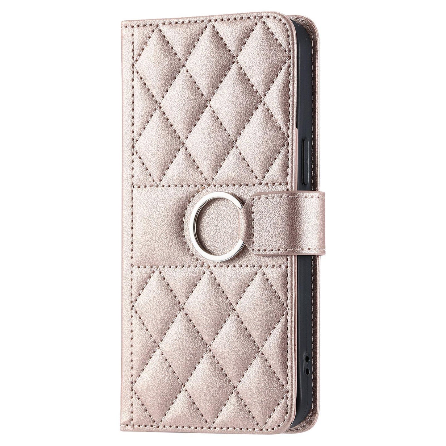 For iPhone 18 Pro Max Ring Buckle Rhombic Leather Phone Case(Rose Gold)
