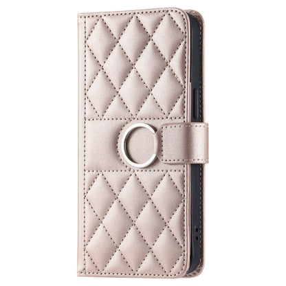 For iPhone 18 Pro Max Ring Buckle Rhombic Leather Phone Case(Rose Gold)