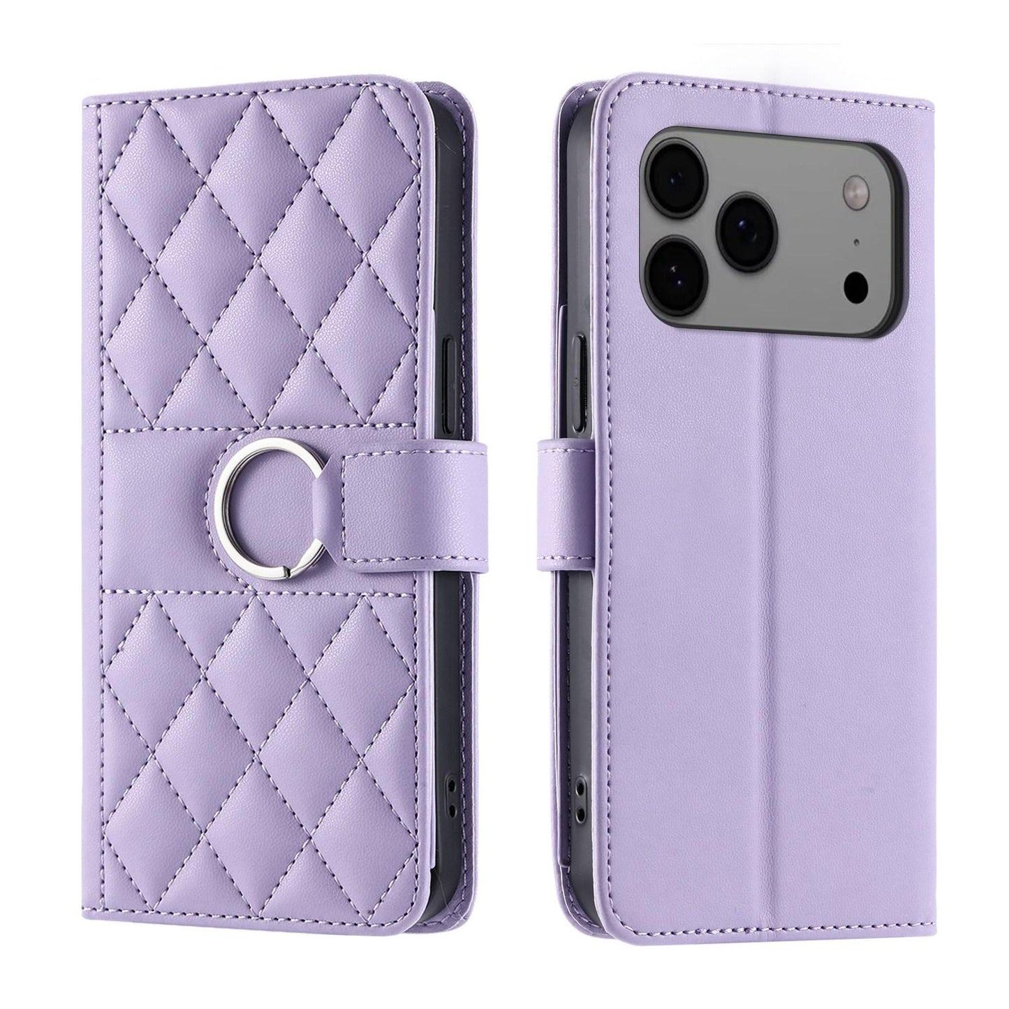For iPhone 18 Pro Max Ring Buckle Rhombic Leather Phone Case(Purple)