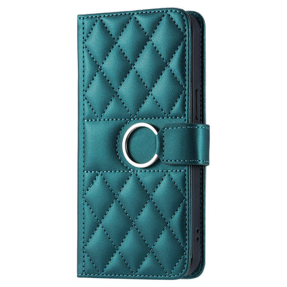For iPhone 18 Pro Ring Buckle Rhombic Leather Phone Case(Green)