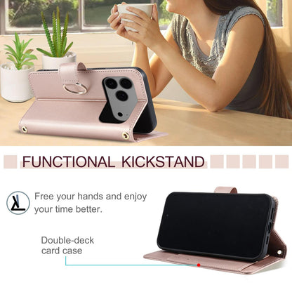 For iPhone 18 Pro Ring Buckle Rhombic Leather Phone Case(Rose Gold)