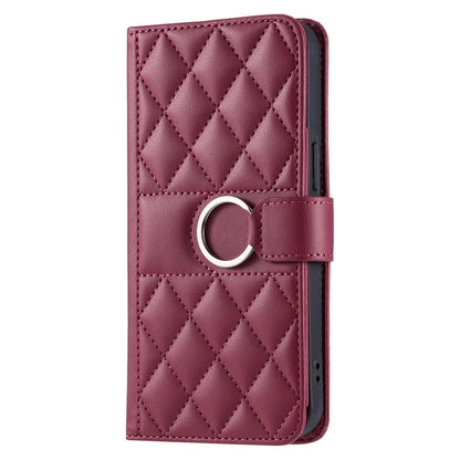 For iPhone 17 Pro Ring Buckle Rhombic Leather Phone Case(Red)