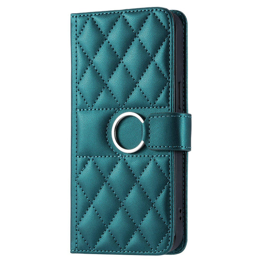 For iPhone 17 Pro Ring Buckle Rhombic Leather Phone Case(Green)
