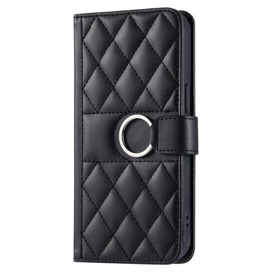 For iPhone 17 Pro Ring Buckle Rhombic Leather Phone Case(Black)