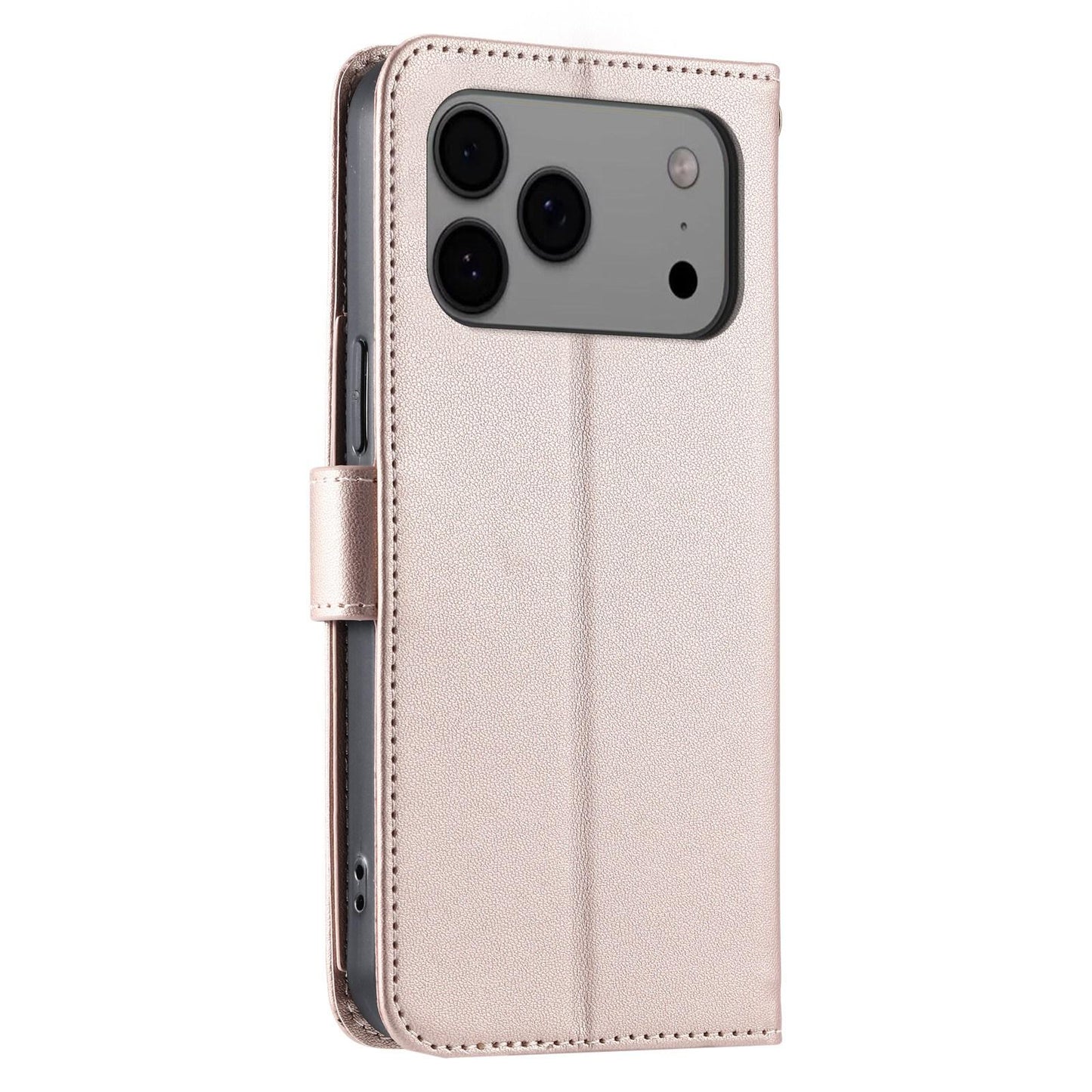 For iPhone 17 Pro Ring Buckle Rhombic Leather Phone Case(Rose Gold)