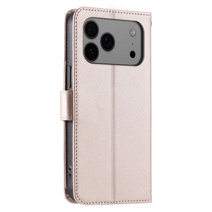 For iPhone 17 Pro Ring Buckle Rhombic Leather Phone Case(Rose Gold)